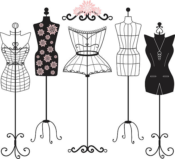 illustrazioni stock, clip art, cartoni animati e icone di tendenza di manichino silhouette. moda, stile shabby-chic, corpo e vestire il manichino. il manichino da sarto - omino di legno