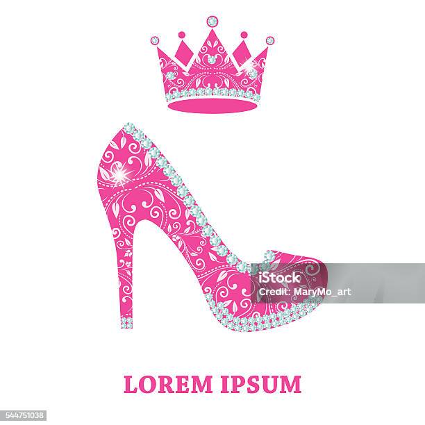 Glamour Design Elements Of Magenta Shoe And Crown Stock Illustration - Download Image Now - High Heels, Princess, Adult