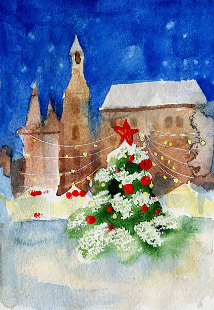 istock Christmas tree in the city watercolor painting 544752406