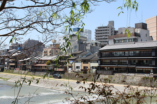 View of Kamogawa River in Kyoto, Japan