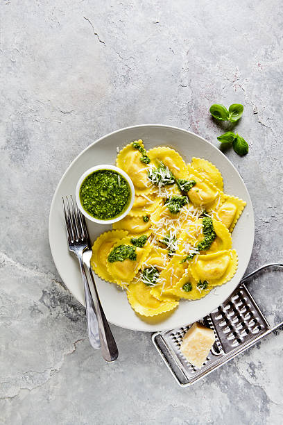 istock delicious cooked Ravioli in a gray plate on a gray 544791602
