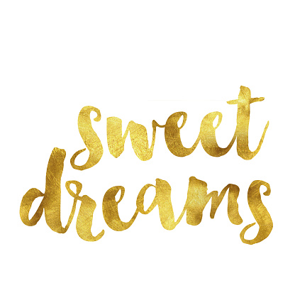 gold foil glitter quote saying Sweet dreams on a plain white background