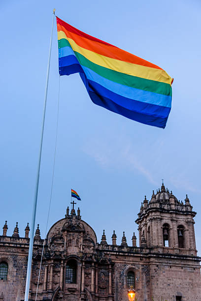 istock Cusco city flag and an old colonial church 544792802
