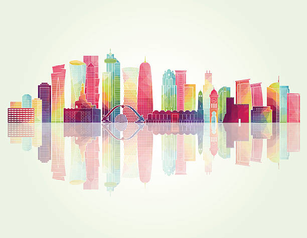 подробные скайлайн доха. векторная иллюстрация - skyline earth silhouette city stock illustrations