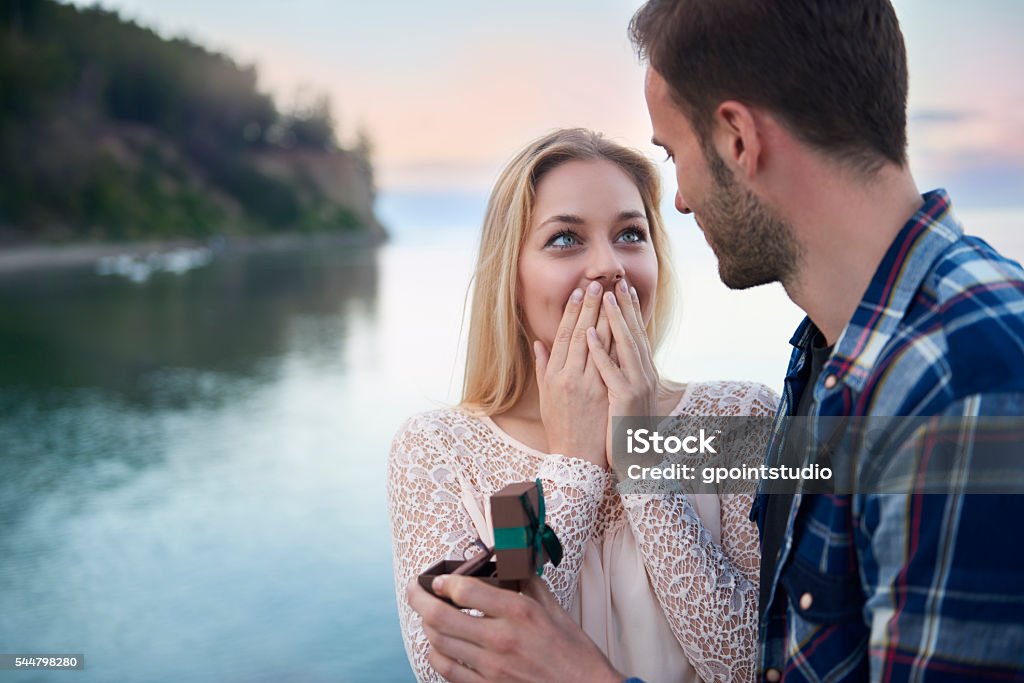 I'm so excited and shocked! Engagement Stock Photo