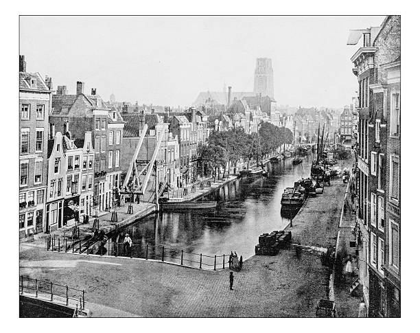 stockillustraties, clipart, cartoons en iconen met antique photograph of delftsevaart-cityscape of rotterdam (netherlands) 19th cenrury - rotterdam