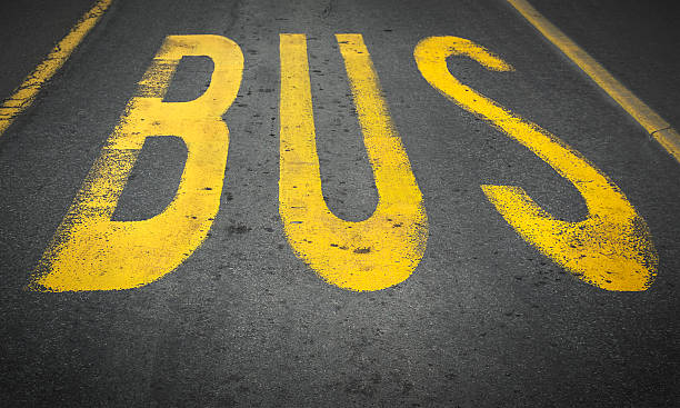istock Yellow bus traffic sign. 544799240