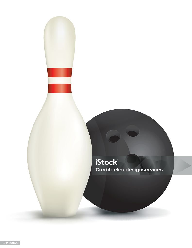 Bowling Pin and Ball Isolated Illustration A realistic bowling pin and ball isolated on a white background. Vector EPS 10 available. Bowling Alley stock vector