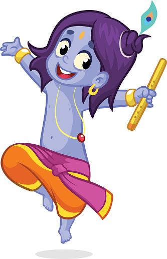 Little Cartoon Krishna Dancing With A Flute Greeting Card Stock  Illustration - Download Image Now - iStock