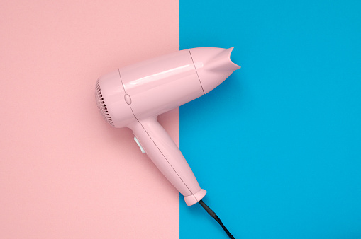 Pink Hair Dryer On Pink And Blue Background Stock Photo - Download Image  Now - Hair Dryer, Pink Color, Backgrounds - iStock