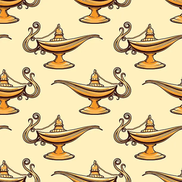 Vector illustration of Seamless pattern of gold aladdin lamp