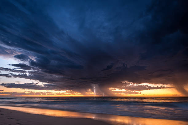 Perth weather Summer storm from City beach in Perth, Australia lightning storm natural disaster cloud stock pictures, royalty-free photos & images