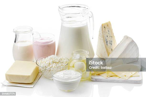 Various Fresh Dairy Products Stock Photo - Download Image Now - Dairy Product, Cut Out, Cheese