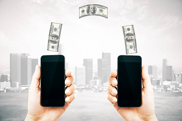 istock Online money transfer concept city 544807238