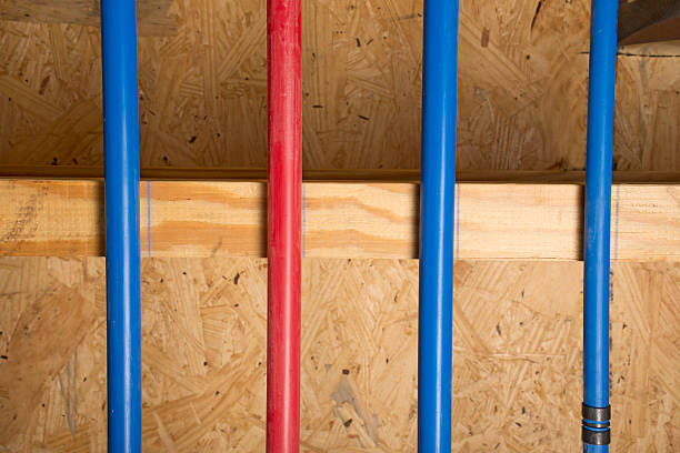 PEX pipes in basement stock photo