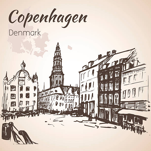 centralny plac, amagertorv-kopenhaga - danish culture denmark old fashioned sign stock illustrations