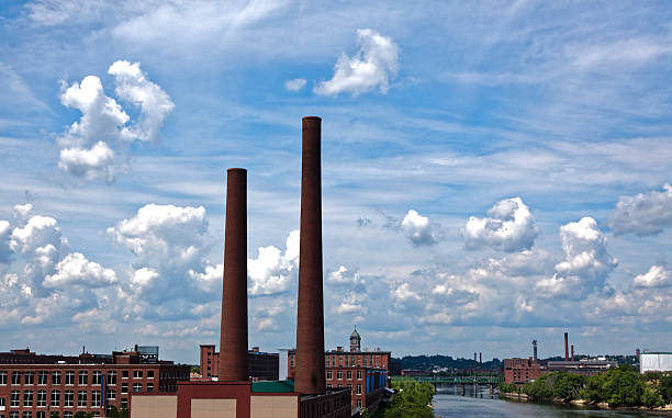 istock Massachusetts Mill Town Chimney Towers 544819922