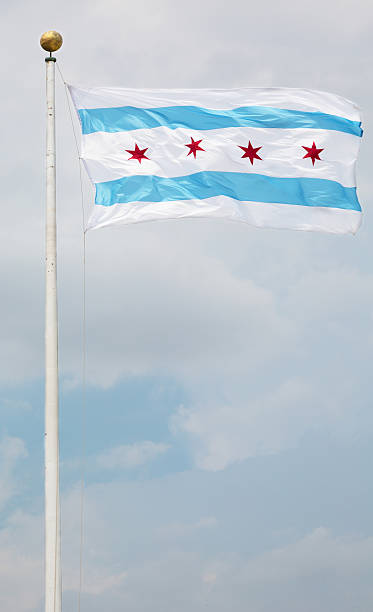istock Flag of Chicago and sky 544957826