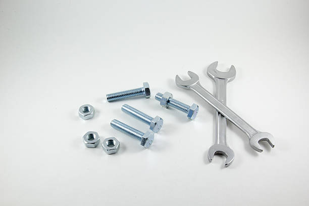 istock Spanners, bolts and nuts on a white background 544958414