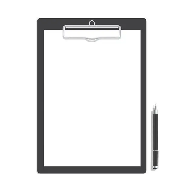 Vector illustration of Blank paper on clipboard and black pen mock up vector.