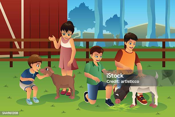 Kids In A Petting Zoo Stock Illustration - Download Image Now - Petting Zoo, Child, Vector