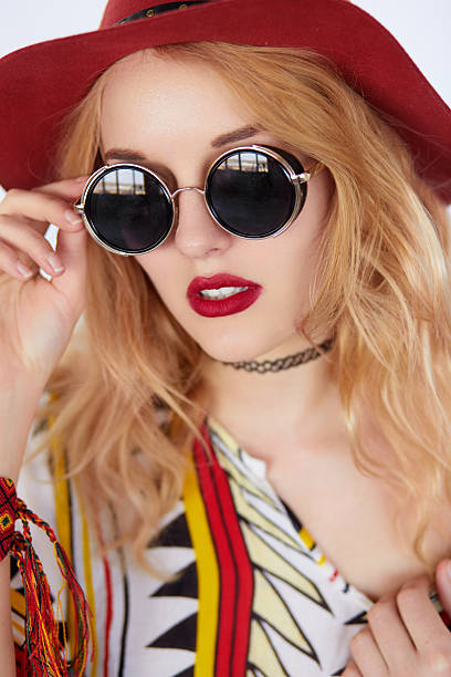 istock vintage styling model wearing round black sunglasses 544961380