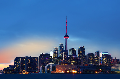The Colorful Toronto, Canada skyline at dusk