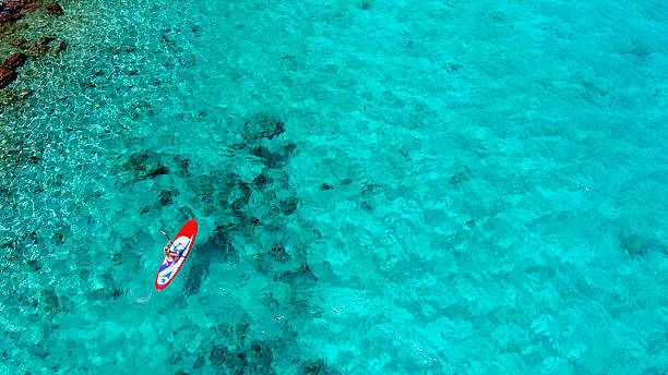 istock Aerial view of woman on paddleboard 544966330