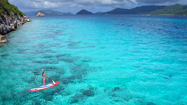 istock Aerial view of woman on paddleboard 544966332