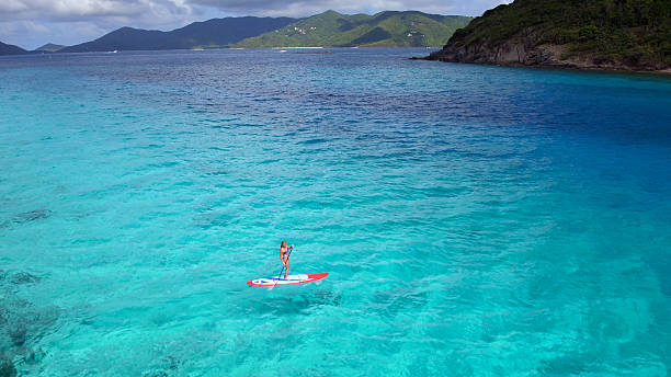 istock Aerial view of woman on paddleboard 544966336