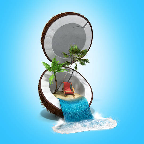 istock tropical island in coconut Travell concept 3d render on gradient 544966344