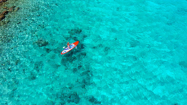 istock Aerial view of woman on paddleboard 544966352