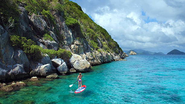 istock Aerial view of woman on paddleboard 544966356