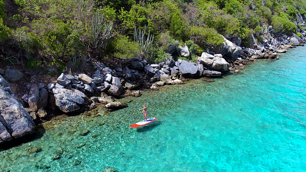 istock Aerial view of woman on paddleboard 544966368