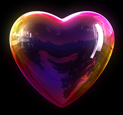 Concept Of Soap Bubble Heart. 3D Illustration.