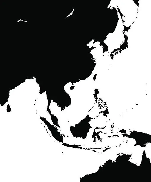 Vector illustration of Black East Asia Map