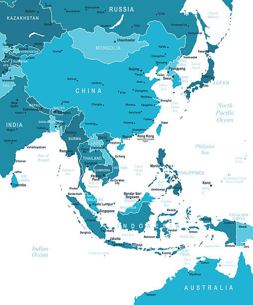 ilustraciones, imágenes clip art, dibujos animados e iconos de stock de mapa de asia oriental - india map cartography sri lanka