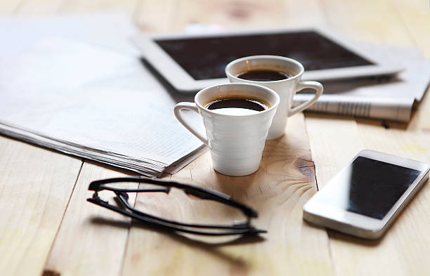 istock Black coffee with blank digital tablet and mobile phone, magazin 544970520