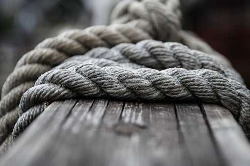 Ropes from an old sailing boat, close-up. SDF.