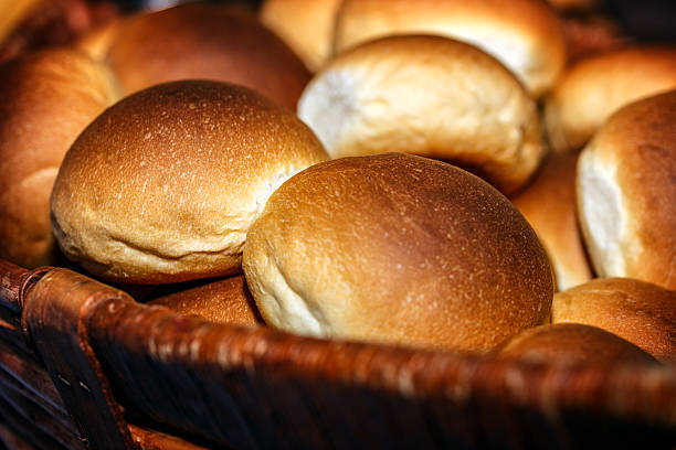 Fresh Hamburger Buns. Close-Up Fresh Hamburger Buns. Close-Up sweet bun stock pictures, royalty-free photos & images