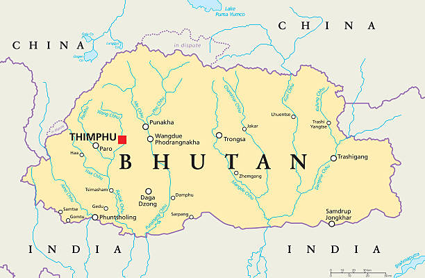 ilustrações, clipart, desenhos animados e ícones de mapa político do butão - bhutan