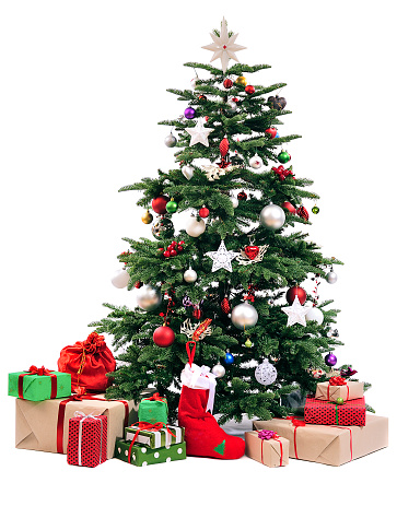 christmas tree with gifts   on white background