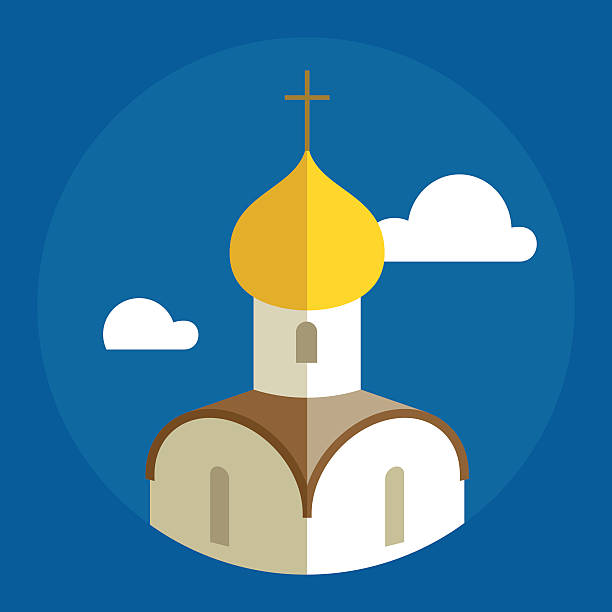 Russian Orthodox Cathedral Church flat illustration Russian Orthodox Cathedral Church flat illustration. Vector icon. onion dome stock illustrations