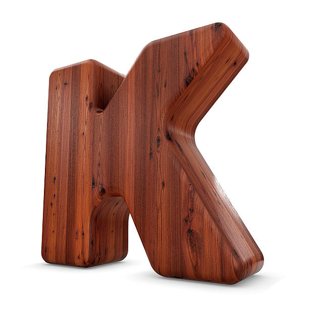 3d wood material K letter isolated white background.