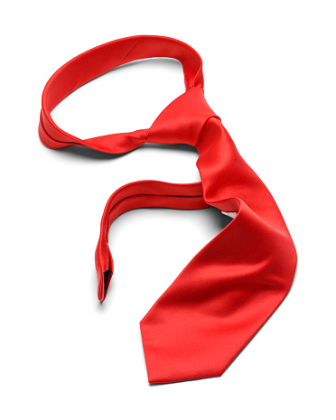 Mens Worn Messy Red Necktie Isolated on a White Background.