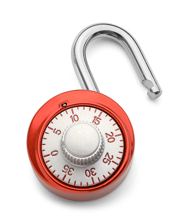 Open Red Combination Lock Isolated on a White Background.