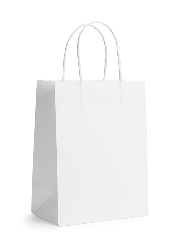 White Handle Paper Bag Isolated on White Background.
