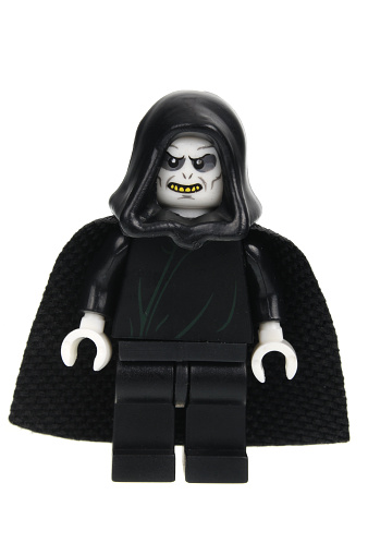 Adelaide, Australia - July 05, 2016: A studio shot of a Lord Voldemort Lego minifigure from the popular JK Rowling books and movies. Lego is extremely popular worldwide with children and collectors.