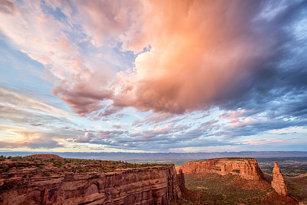 A scenic view of the canyon and rock formations in Colorado National Monument.
