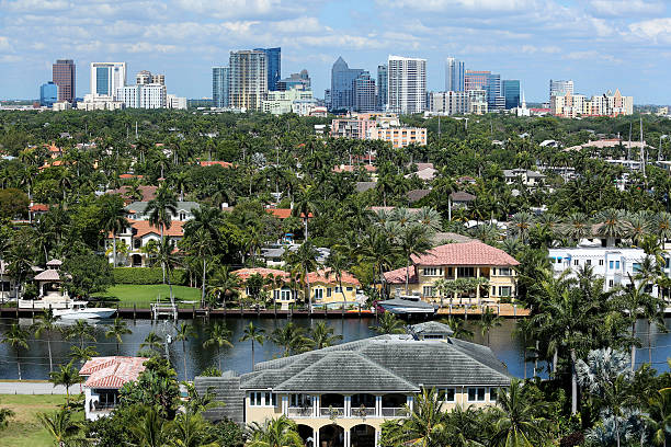 Fort Lauderdale's skyline and adjacent waterfront homes stock photo